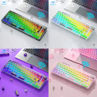 AULA F68บลูทูธไร้สาย3โหมดคีย์บอร์ดแบบกลไก Hotswap RGB 68 Keycap ปรับแต่งโครงสร้างปะเก็นแบบชาร์จไฟได้โปร่งใสสำหรับแล็ปท็อปเดสก์ท็อป