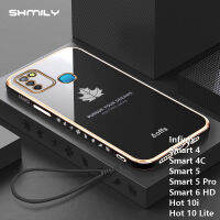 Shmily ใบเมเปิลยอดนิยมแฟชั่นยอดนิยมเคสโทรศัพท์ชุบไฟฟ้าสำหรับสมาร์ท4C Infinix สมาร์ท5 Pro Smart 6 HD 10i ร้อน10 Lite หรูหราเคสกันกระแทก TPU แบบนิ่มชุบโครเมียมสี่เหลี่ยมพร้อมเชือกห้อย