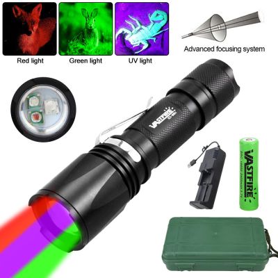 3in1 Tactical Zoomable LED Flashlight RedGreenBlue Light Torch Outdoor FLight Waterproof with 18650 Battery 2400mAh USB Charge