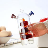 Double Layer Sauce Oil Bottle 2 In 1 Vinegar Glass Bottle Condiment Seasoning Sealed Kitchen Storage Bottles Jars