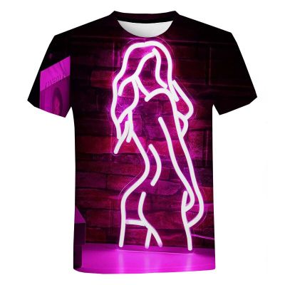 ผู้ชายฤดูร้อนใหม่สี Mechanical Neon Graffiti 3d พิมพ์เสื้อยืดแฟชั่น O คอสั้นแขนหลวม Street ขนาดใหญ่ Top