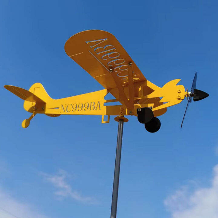 3D Wind Spinner Plane Metal Airplane Weather Vane Outdoor Roof Wind