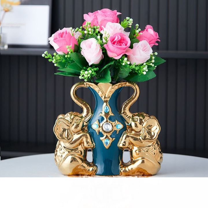 แจกันเซรามิกรูปหงส์ช้างคู่แบบทันสมัย-รูปปั้นบนโต๊ะในห้องนั่งเล่นดอกไม้ปลอมในบ้านงานฝีมือของตกแต่งโต๊ะคาเฟ่-heyuan-future