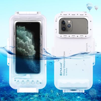 PULUZ 45M/147ft เคสดำน้ำกันน้ำถ่ายวิดีโอฝาครอบใต้น้ำสำหรับ iPhone 13 Series, iPhone 12 Series, iPhone 11 Series, iPhone X Series, iPhone 8 & 7, iPhone 6S,IOS 13.0หรือสูงกว่ารุ่น iPhone