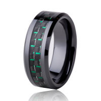 Best Gift For Men Green Carbon Fiber 8mm Black Ceramic Rings Party Engagement Wedding Band High Polish Finished CE011R