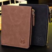 Vintage Mens Short Wallet Fashion Leather Coin Purse Multifunction Coin Holder Large Capacity Zipper Money Wallet For Male