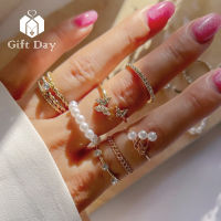 ชุดแหวนผีเสื้อเพชร9ชิ้นสำหรับผู้หญิง,ชุดของขวัญชุดแหวนมุกคละชุดแหวนเชื่อมขั้นสูง