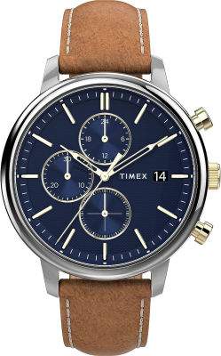 Timex Mens Chicago Chronograph 45mm Watch Brown/Two-Tone/Blue