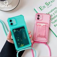 【Great. Cell phone case】 Crossbody Lanyard Hang สายคล้องการ์ดสำหรับ iPhone 11 12 Pro Max Mini XS 8 7 Plus X XR SE 2020กันกระแทก TPU กระเป๋าสตางค์