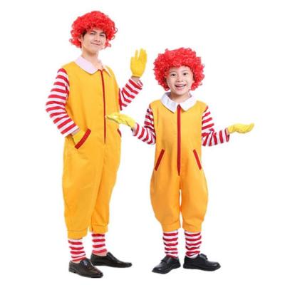 Halloween Christmas Cosplay Parent-Child Clown Costume Props Party Stage Performance Fastfood Yellow Clown Clothing for Kids