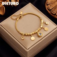 DIEYURO 316L สแตนเลสสีโรมันหมายเลขสร้อยข้อมือเพทายสำหรับแฟชั่นสำหรับผู้หญิงกำไลเครื่องรางสำหรับผู้หญิงปาร์ตี้เครื่องประดับของขวัญ