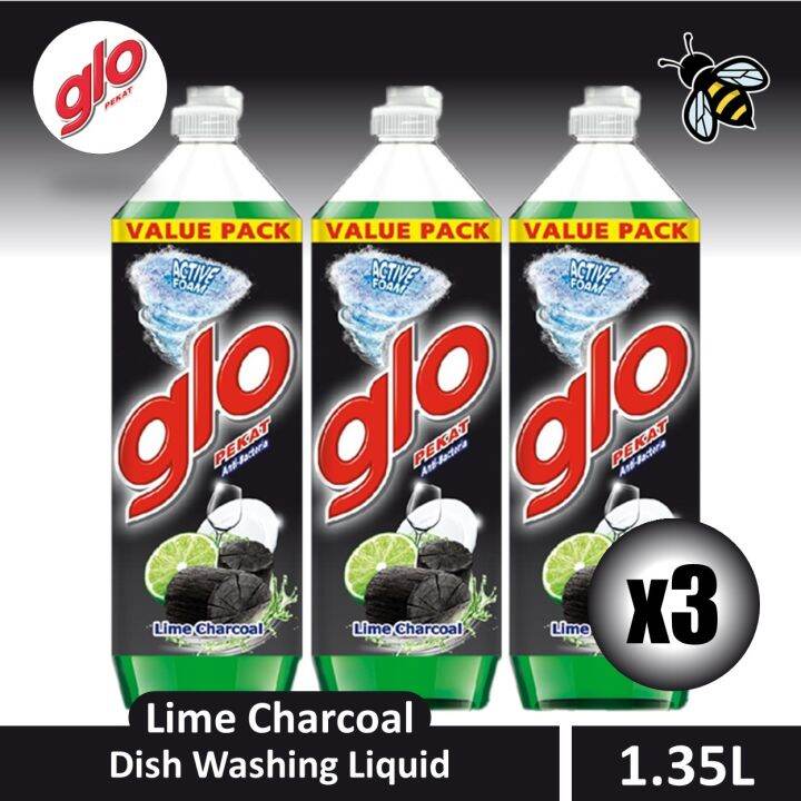 Glo 1.2L Active Foam Lime Charcoal Dishwashing Liquid (Bundle Of 3