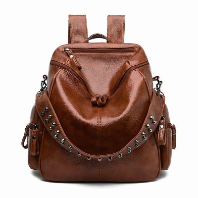 [COD] female Korean version new fashion all-match backpack casual personality soft leather large-capacity travel trendy wholesale