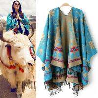 {Warm scarf}2022ใหม่ Retro ผู้หญิงสุภาพสตรีพู่ Cape ยาว Fringe Poncho Thicked Coat ผ้าคลุมไหล่โบฮีเมียนผ้าพันคอฤดูหนาว Plus ขนาด Pashmina ผ้าพันคอ