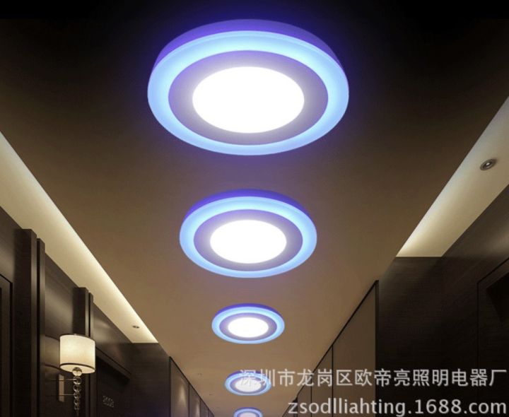 ดาวน์ไลท์-led-panel-skyblue-rgb-หน้ากลม-แบบฝัง-เปลี่ยนสีได้-3-จังหวะขอบrgbแสงในขาว