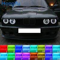 ไฟหน้า Rgb หลายสีแอลอีดีดวงตานางฟ้าตาแหวนเฮโล Drl Rf การควบคุมระยะไกลสำหรับ Bmw E32 E30 E34 1984 1990อุปกรณ์เสริม