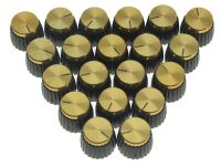 KAISH A Set of 20pcs Black w/ Gold Cap Guitar AMP Knobs Push On Knob fits For Marshall