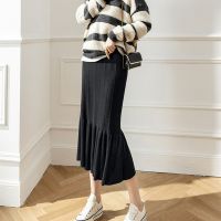 【CW】 New Knitted Skirt Fashion Design Mid length Waist Fishtail Color Hip