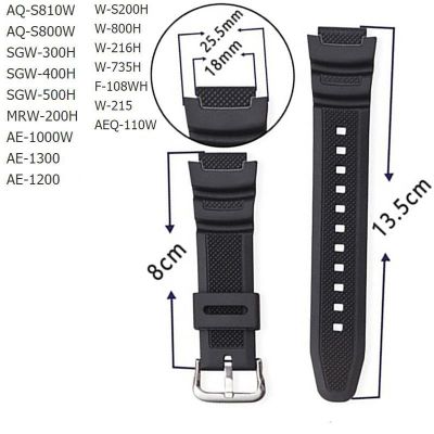 ┋ↂ สายยางสำหรับ Casio AE-1000w AQ-S810W SGW-400H / SGW-300H สายนาฬิกาซิลิโคนหัวเข็มขัดสายนาฬิกานาฬิกาข้อมือสีดำ