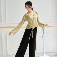 【cw】 Ballet Practice Sleeve Mesh Shirt Transparent Classical Gauze Top Size