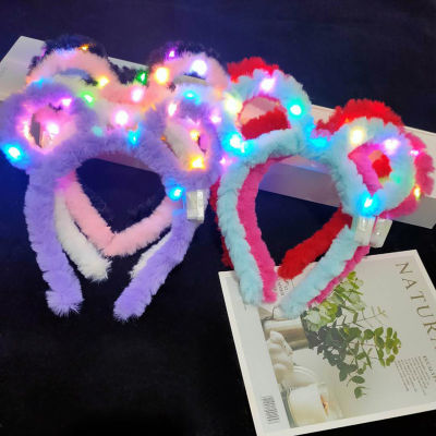 Glow Headband For Festivals Luminous Hair Accessories For Weddings Halloween Bear Ear Hairband Wedding Festival Luminous Hair Hoop Glow-in-the-dark Costume Party Accessories