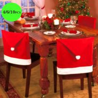 4/6/10PCS New Year Christmas Chair Covers Big Santa Claus Hats Home Party Banquet Decor Xmas Dining Room Seat Chair Back Covers