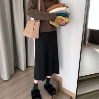 【CW】 New Warm Skirts women fashion Knitted Waist Pleated vintage A hip