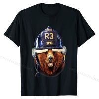 Grizzly  in Firefighter Helmet T-Shirt T Shirts Summer Funky Cotton Tops Tees Summer for Men