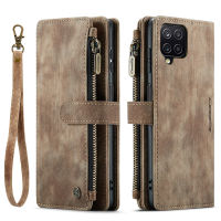 Samsung Galaxy A12 Wallet Case , RUILEAN Durable PU Leather Magnetic Flip Lanyard Strap Wristlet Zipper Card Holder Phone Case for Samsung Galaxy A12