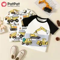 PatPat Toddler Boy Clothes Vehicle Print Colorblock Short-sleeve Tee Top