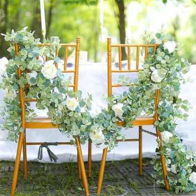 [AYIQ Flower Shop] พวงมาลัยยูคาลิปตัสเทียม2ม. กุหลาบผ้าไหมดอกคามิเลียปลอมเถาแขวนสำหรับงานแต่งงานปาร์ตี้บ้านเครื่องประดับโต๊ะซุ้ม