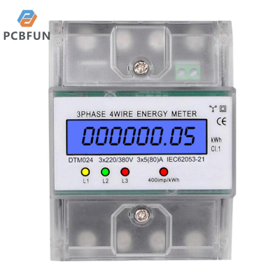 pcbfun มิเตอร์ไฟฟ้าดิจิตอล3เฟส4สาย Kwh เครื่องวัดพลังงานไฟฟ้า3X5(80A) เกจวัดพลังงานอเนกประสงค์