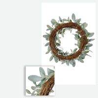 5X Spring Flocked Lambs Ear Wreath, Round Everyday Foliage Wreath on Grapevine Base with Greenery Leaves for Front Door