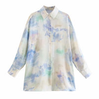 TRAF Za 2021 Women Shirt Fashion Tie Dye Button Up Shirt Woman Satin Long Sleeve Top Casual Oversize Clothing Woman Blouse