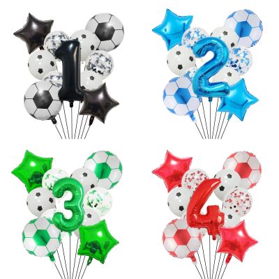 Green Blue Red Black Football Soccer Balloons Birthday Party Decorations Helium Foil Globos Kids Big Number Ball Sports Supplies Replacement Parts