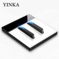 YINKA Toughened Glass Panel Wall Light Switch Self-reset 1-4 Gang  1 2 Way LED Indicator Piano Key Design Wall Mounted Switch TV Power Points  Switche