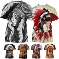 2023 Customized Fashion ✸✱Mens Summer 3D Printed O-neck T-shirt Indian Style Retro American Short Sleeve  Top，Contact the seller for personalized customization