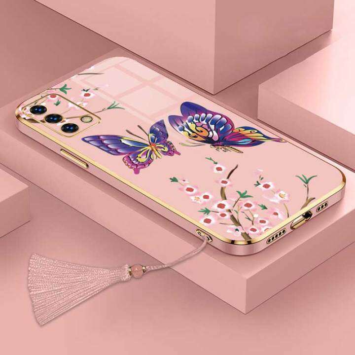 เคสสำหรับ-oppo-a74-4g-oppo-f19-oppo-f19s-oppo-a95-4g-oppo-reno-6-lite-ผีเสื้อสวยหรูหราพร้อมกล้องดอกไม้ป้องกันโทรศัพท์เคสขอบซิลิโคนนิ่มฟรีสายคล้อง