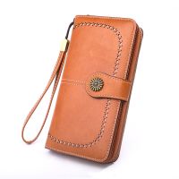 FreeShipping 20RM Korean Womens Money New Oil Wax Leather Retro Long Zipper Phone Bag Oil Leather Hand Card Package