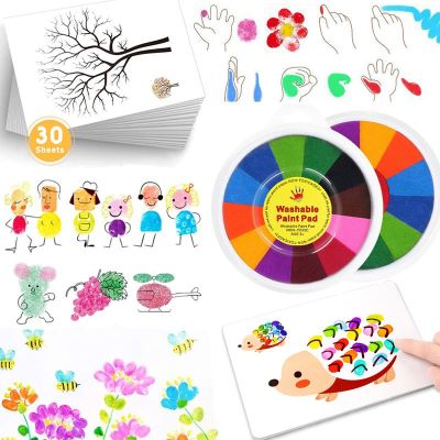 12/6 Color Washable Ink Stamp Pad 30 Cartoon Finger Painting Cards Washable Finger Drawing Toys Boys Girls Party Favor Kids GIft