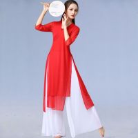 Classical dance practice clothes double-layer slit adult female elegant suit Chinese style body rhyme gauze dance performance costume