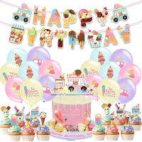 ไอศกรีมการ์ตูนวันเกิด Party Decor ไอศกรีมแบนเนอร์บอลลูนเค้ก Topper สาวหวานไอศกรีม 1st Birthday Party Babyshower-Lusier