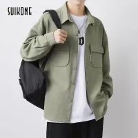 Suikone เสื้อแจ๊กเก็ตเสื้อแจ็กเก็ตแบบมีปกเสื้อเชิ้ตคาร์โก้ของผู้ชาย