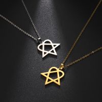 Classic simple personality Heartagram Star Heart Stainless Steel Pendant Necklace Womens Retro Sequin Coin Clavicle Necklaces