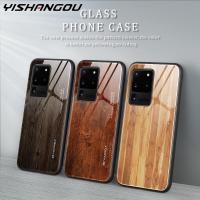 Wood Grain Glass Phone Case For Samsung Galaxy A51 A71 S20 FE S21 Ultra S9 S10 Plus S10e Note 20 10 Lite A50 A70 A30 A20 Cover Electrical Safety