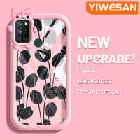 YIWESAN เคสสำหรับ Realme 7i C17 8 Pro 5 5i 5S 6i Narzo 10a 20a แฟชั่นสีดำ Tulip Patten น่ารักเล็กๆน้อยๆกล้องมอนสเตอร์นิ่มสำหรับเลนส์กันกระแทกแบบใสเคสมือถือความคิดสร้างสรรค์โปร่งใสเคสป้องกันซิลิโคนเรียบง่าย