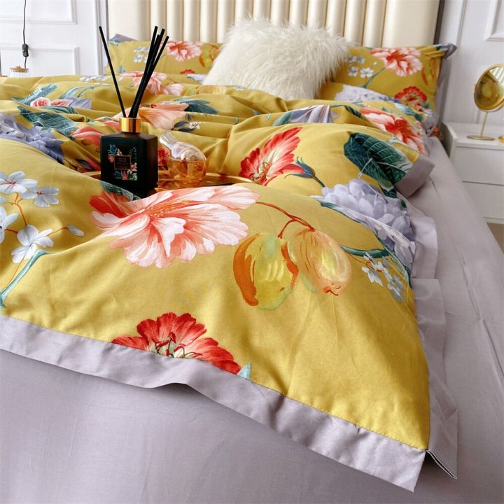 ชุดเครื่องนอนผ้าคอตตอนสไตล์อียิปต์หรูหราสีเหลืองแบบดั้งเดิมของจีนจาก-svetanya-ปลอกผ้านวมปลอกหมอนลินินขนาดใหญ่