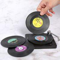 [HOT ZEXKLIOALQAQ 529] 4/6Pcs Retro ไวนิลบันทึกถ้วย Anti Slip Coasters เพลงผู้ถือเครื่องดื่มแก้วตาราง Placemat ทนความร้อนลื่น ROCKABILLY