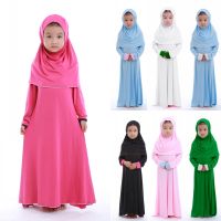 Muslim Kids Girls Prayer Dress Hijab Abaya Robe Arab Dubai Children Ramadan Kaftan Headscarf Islamic Eid Party Gown Jilbab