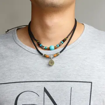 Mens Boho Black Onyx Layered Necklace Set Leather Gemstone Bead Chain  Multistrand Urban Pirate Necklace for Men Goth Beaded Charm Necklace - Etsy  | Layered necklace set, Necklace set, Sale necklace